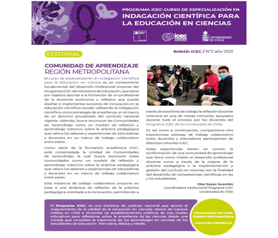Boletín N° 2 Programa ICEC Universidad de Chile, Región Metropolitana